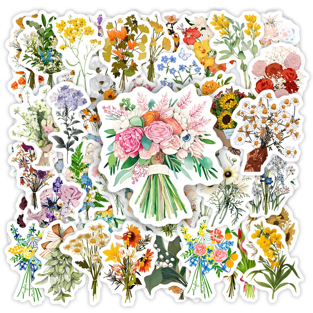 

Cute Watercolor Flower Bouquet Stickers Aesthetic DIY Toy Gift Decorative Decal for Phone Luggage Laptop Scrapbook Waterproof