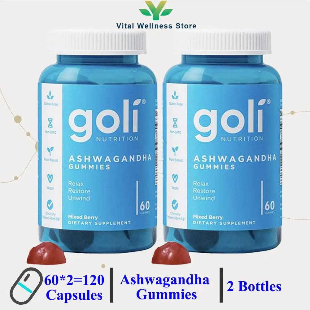 2 Bottles Ashwagandha Gummies Relieve Stress Improve Sleep Support Brain Health Muscle and Strength Boost Immunity Health