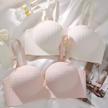 Reggiseno push up senza spalline per le donne Il seno piccolo appare più grande senza anello in acciaio Coppa rotonda morbida con spalline Reggiseni senza cuciture in un unico pezzo 1