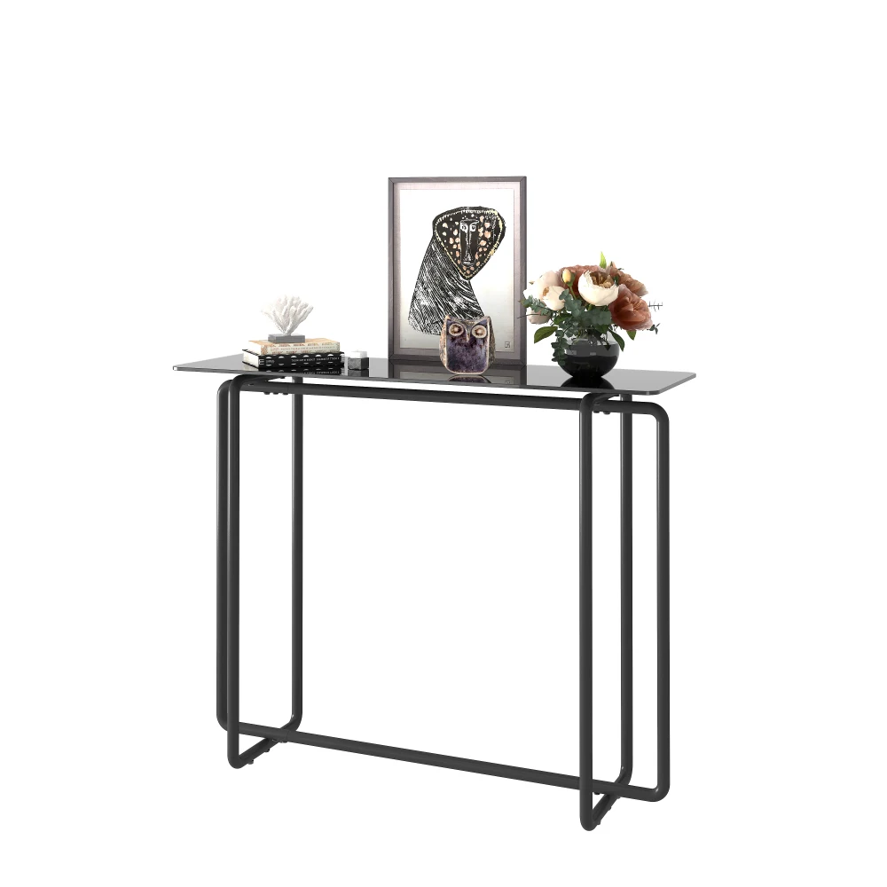Single Layer Tempered Glass Porch Table - Black Leg Rectangular Console Table - Double Tempered Glass Tea Table 3