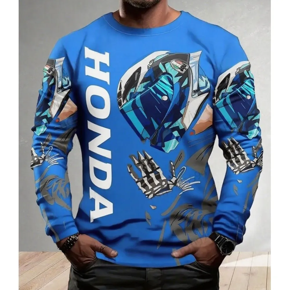 스켈레톤 핸드 모토시클리스타 바이커 데포르티바 혼다 빠른 건조 긴 소매 혼다 라이딩 티셔츠 남성과 여성을위한 탑