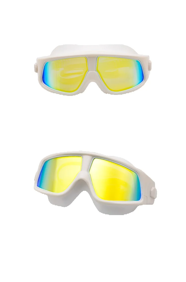 Adult waterproof fog swimming large frame comfortable silicone anti UV electroplated flat light diving goggles_voghion.com