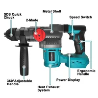 Brushless Cordless Hammer Drill 2-Mode Rotary Hammer Drill Multifunctional for Makita 18V Battery 2