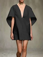 Yeezzi Fashion Black White Color Short Dress For Women 2025 New Spring Deep V-neck Half Sleeves Loose Prom Party Mini Dresses - Image 3