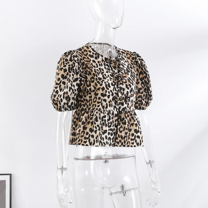 Chic Leopard Printed Lace Up Top For Women Casual V Neck Sleeveless Vest New Spring Summer Female High Street Wasitcoat
