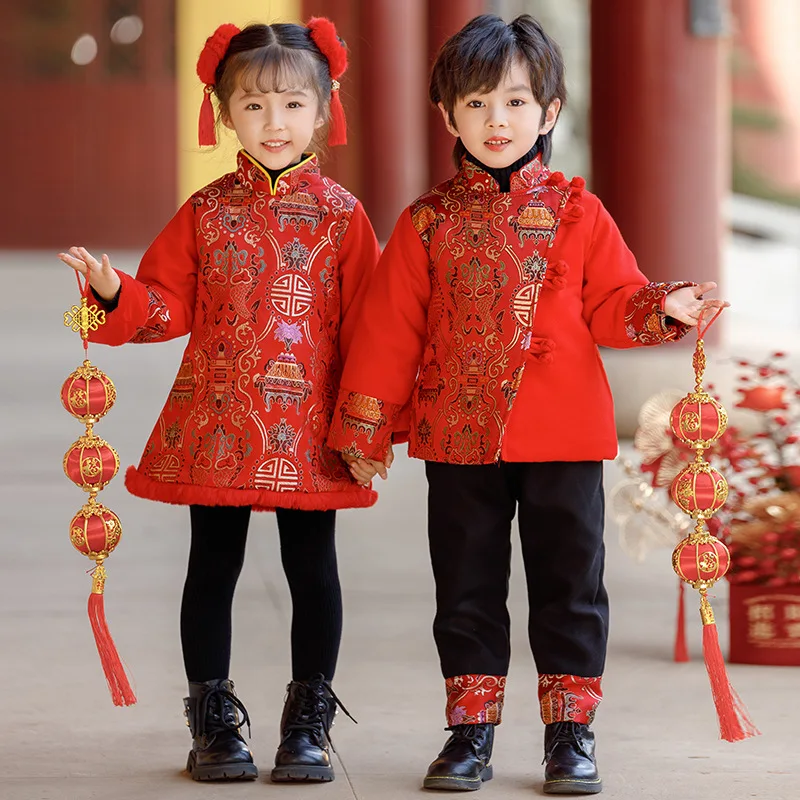 Winter Children New Year Clothes Kids Girls Dress Tang Suit