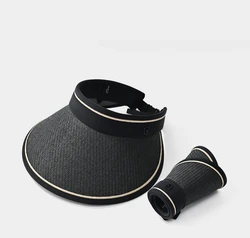 UPF50+ Sunblock UV Protection Outdoor Straw Sun Hat (Black)