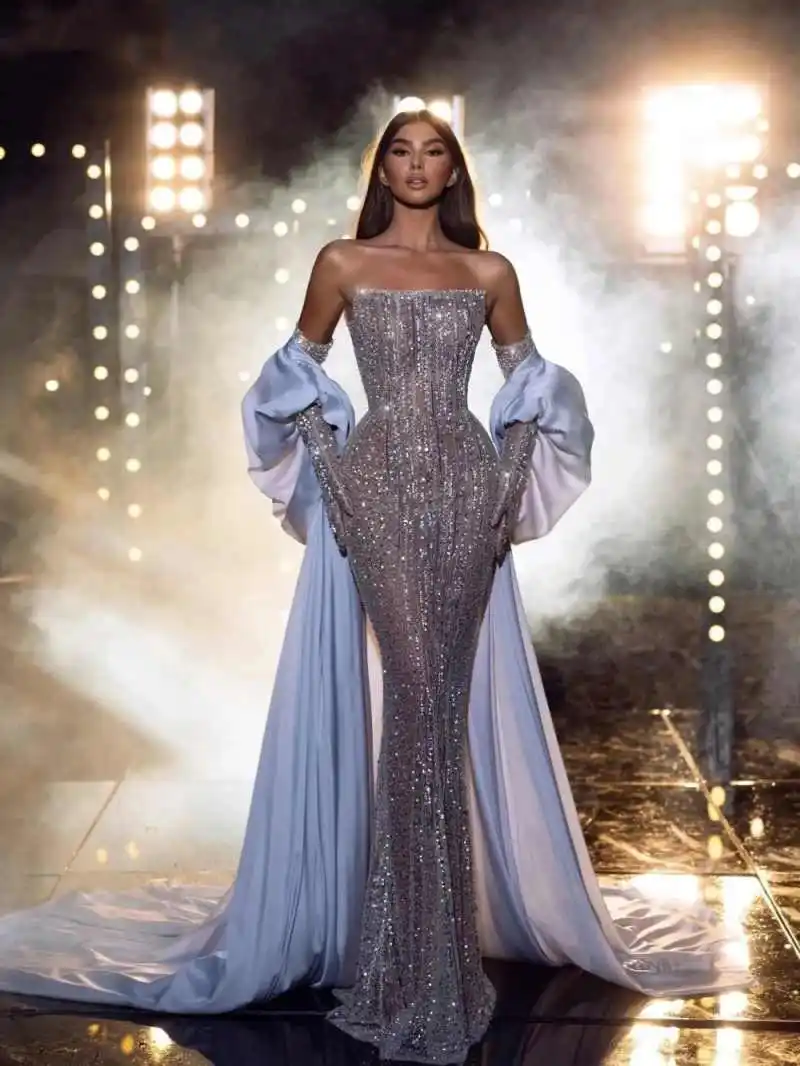 فستان سهرة حورية البحر رائع بدون حمالات بدون أكمام...