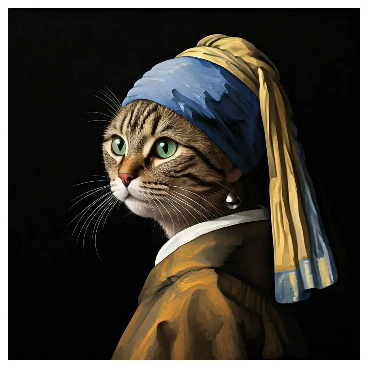 Eine Katze mit Perlenohrringen 50X50CM/19,7 Zoll Kreuzstich-Set DIY 11CT/14CT Stickerei für Geschenke, Handarbeiten und Kreativität