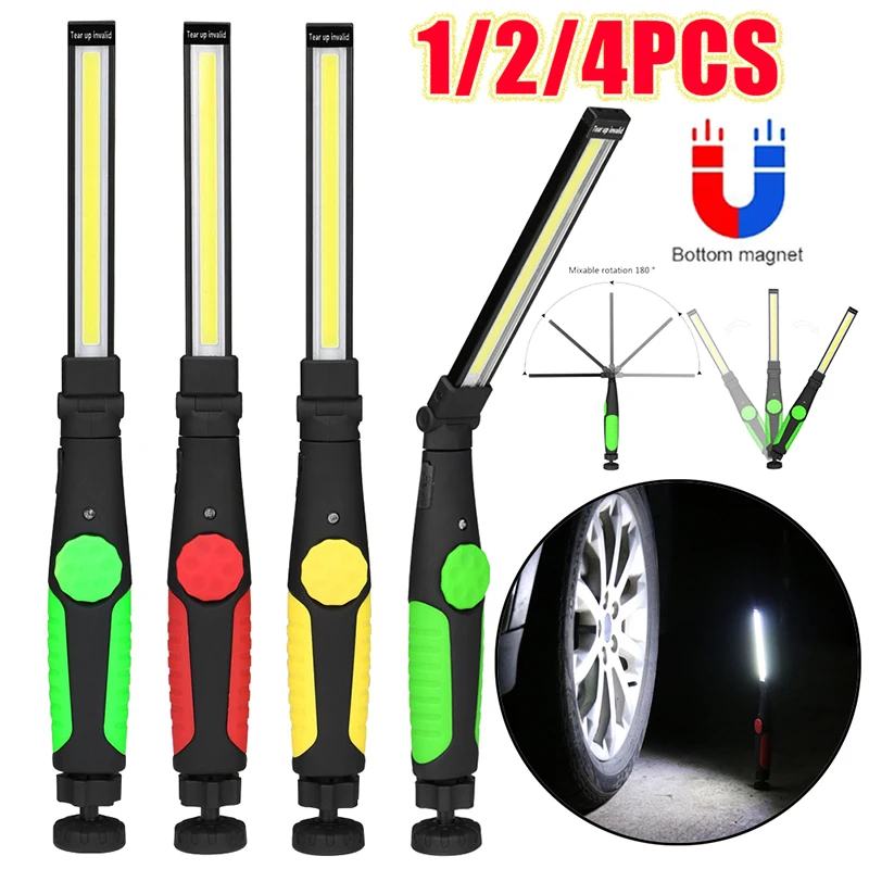 1/2/4Pcs Folding Flashlight COB LED Work Light Rechargeable Strip Lamp Magnetic Inspection Lamp for WorkShop Car Repair Lighting led flashlight led work light work light