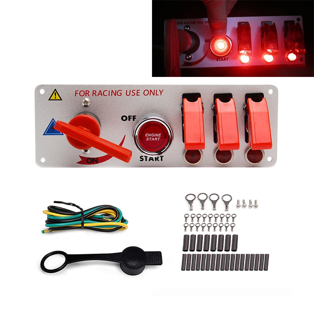 12 V Auto LED Zündschalter Panel Rennwagen Zündung Motor Start Ein/Aus Druckknopf 5 in 1 Zündkippschalter – Detail 1