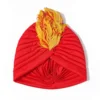 Fashion Women Feather Hat Arab India Pleated Turban Indian Cap Ladies Muslim Islamic Headwear Vintage Sultan Hat Headpiece 6