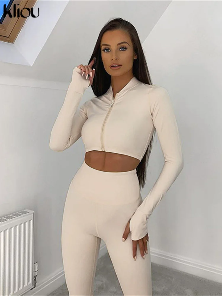 Kliou Finger Hole Solid Sporty 2 Piece 