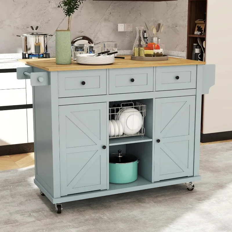 Mobile Island on Wheels, Rolling Kitchen Island Cart with Drop Leaf, Kitchen Table for