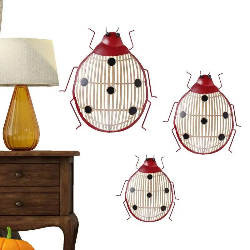 

Metal Ladybug Wall Decor 3pcs Ladybug Yard Art Handmade Iron Porch And Living Room Decor For Backyard And Holiday Celebrations