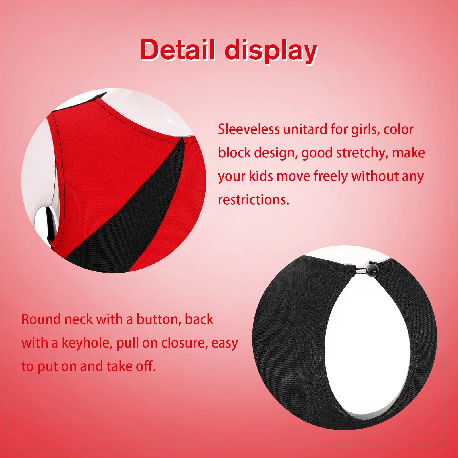 Kids Girls Color Block Dance Wear Sleeveless Unitard Stretchy Full Body Leotard Keyhole Back Jumpsuit Bodysuit for Gymnastics