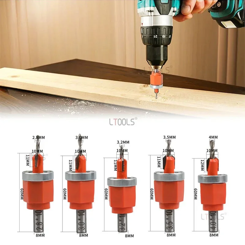 

Woodworking 8mm Shank Countersink Drill Router Bit Carpentry Screw Hole Hat Masking Pliers Adjustable Alloy Core Limiter Screw