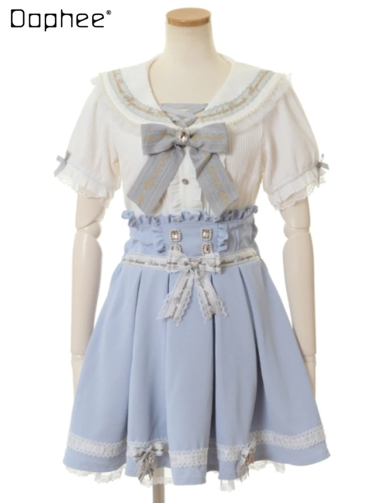 Japanese Style Sweet Kawaii Strap Multi-Layer Skirts Cute Mine Series Mass-Produced Detachable Lace Nipped-Waist Suspender Skirt womens detachable suspender overalls pants fashion pocket straight vintage high street baggy bind feet denim trouser autumn