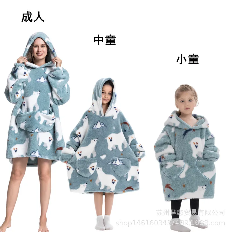 Winter Warmth Hooded Nightgown Adult Clothes Oversized Blanket Thicken TV Blanket Lazy Blanket Pajamas Hoodie New Gift