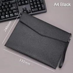 Large Capacity Leather Document Pouch with Handle - Stylish File Organizer (A4 Black)