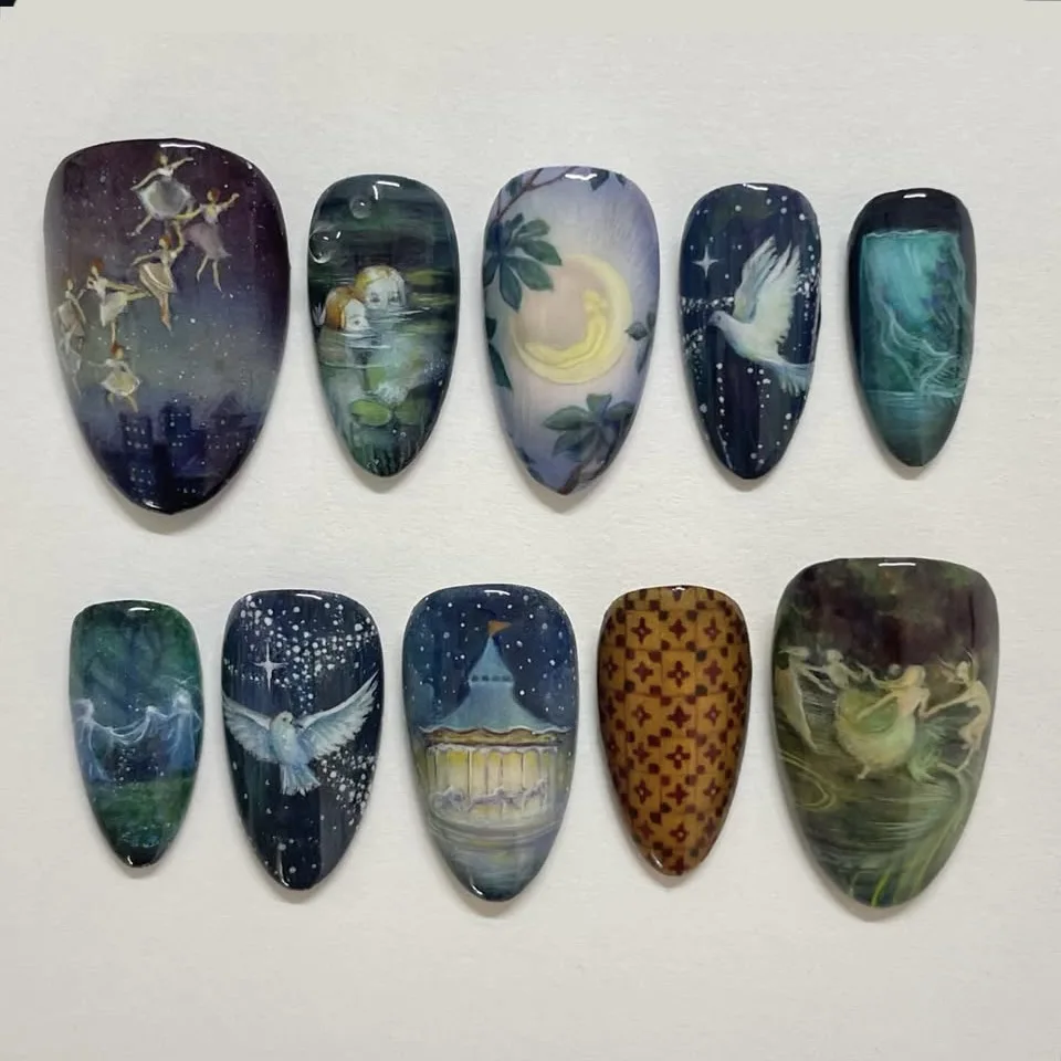 24PCS Almond Press on Nails Fantasy Unicorn Moon Castle Patterns False Nail Tips Aurora Purple False Nails Set Wearable Manicure 6 24PCS Almond Press on Nails Fantasy Unicorn Moon Castle Patterns False Nail Tips Aurora Purple False Nails Set Wearable Manicure - Image 6