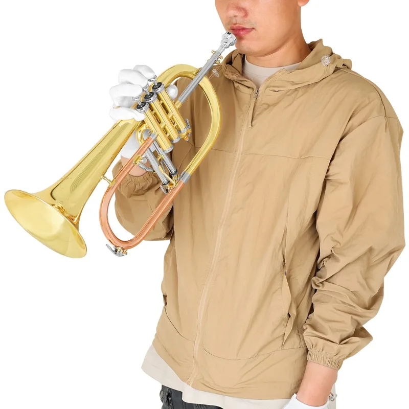 Flugelhorn Brass Body Gold Lacquer Bb Flugelhorns Professional Brass Instrument Suitable for Practice Performers