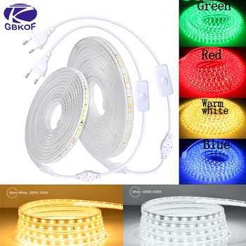 고휘도 5050 유연한 LED 스트립 조명, 야외 방수 정원 주방 LED 램프, EU 플러그 및 스위치 포함, 220V