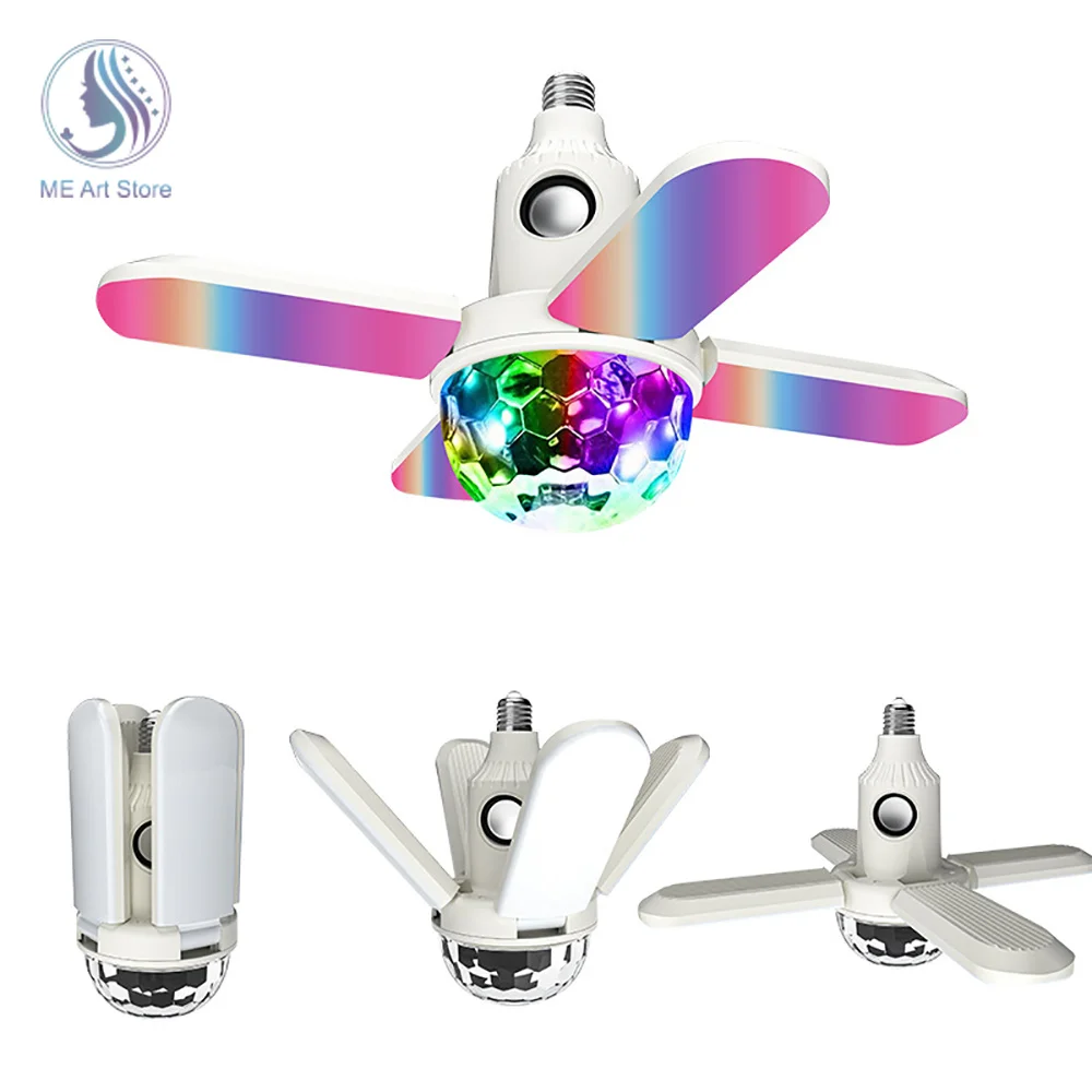 E27 LED Bulb Fan Blade Four-leaf Music Lamp Bluetooth Speaker Foldable LED Light Bulb Ceiling Light With Remote Controller smart led light bulbs