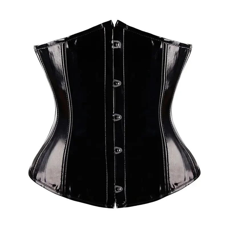 PVC Vinyl Corset Top Underbust Push Up Boned Bustier Goth Punk Women Front Busk Plus Size Sexy