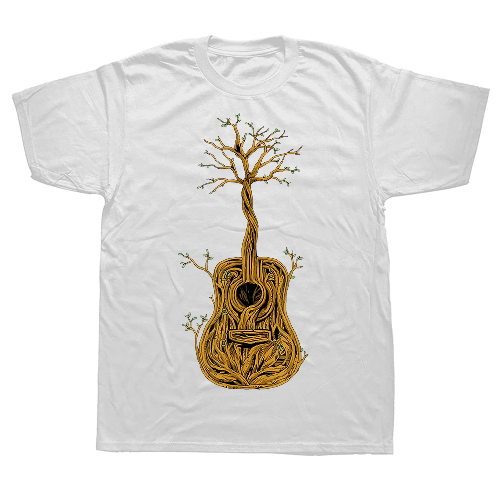 Acoustic Guitar Tree of Life Nature Guitarist T Shirts Artistic Streetwear Short Sleeve Christmas Gifts T-shirt Mens_voghion.com
