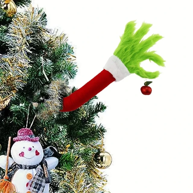 Christmas Tree Ornaments Fluffy Cute Green Grinch Elf Arm Ornament