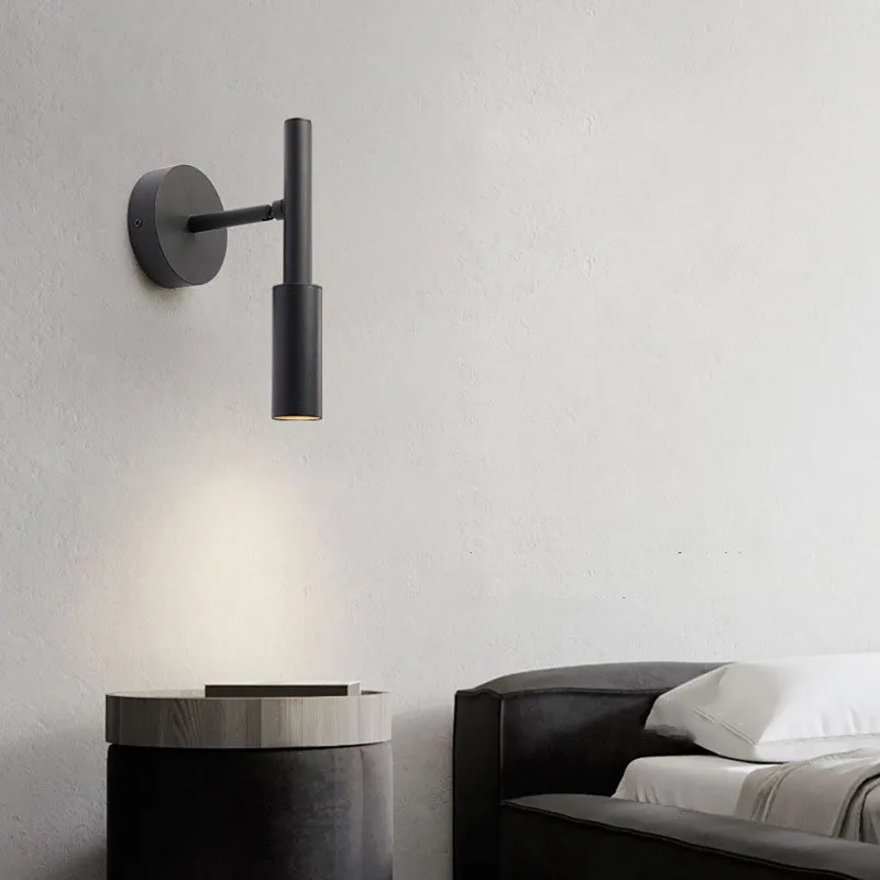 Black Minimalist LED Wall Lamp Home Decoration Modern Rotary Sconces Living Room Bedside Wall Light Reading Adjustable Lighting
