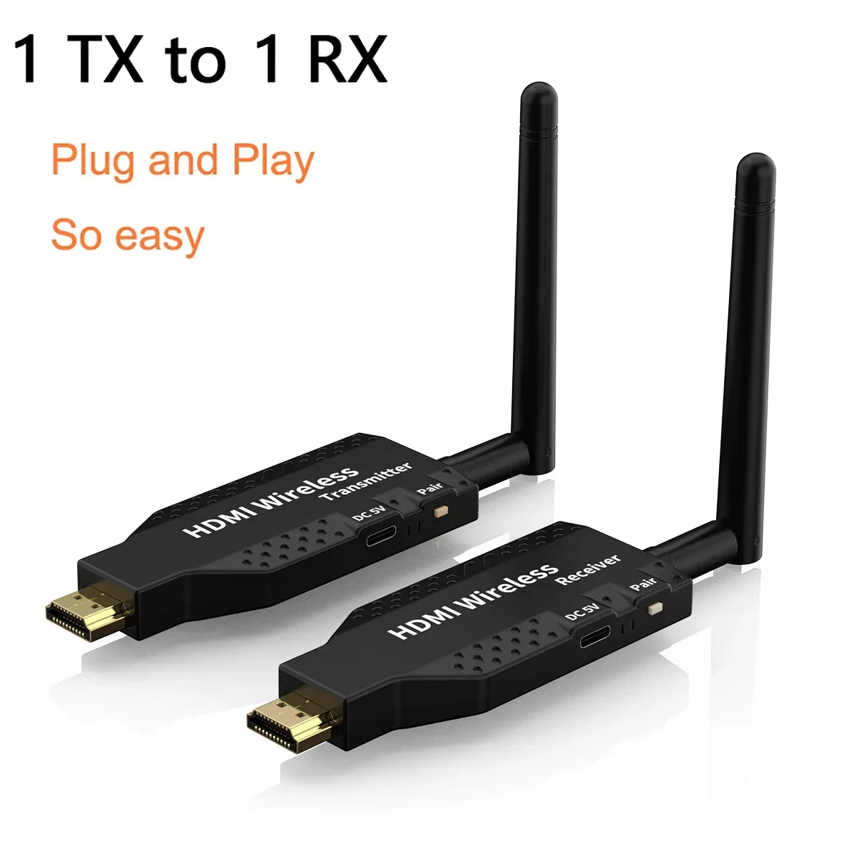 VJZFA Trasmettitore e ricevitore HDMI wireless, Plug and Play, kit di estensione HDMI wireless, supporto 2,4/5 GHz per lo streaming di video, audio e file per monitor da laptop/pc/TV box/proiettore