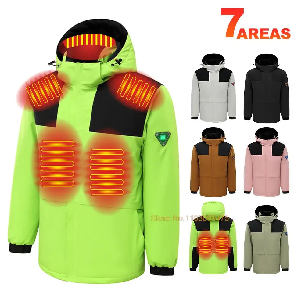 

Self Heated Jacket Women Men Jacket Skiing Winter Thermal USB Electric Heated Clothing Camping Hiking Down 7 Areas Heated Coats