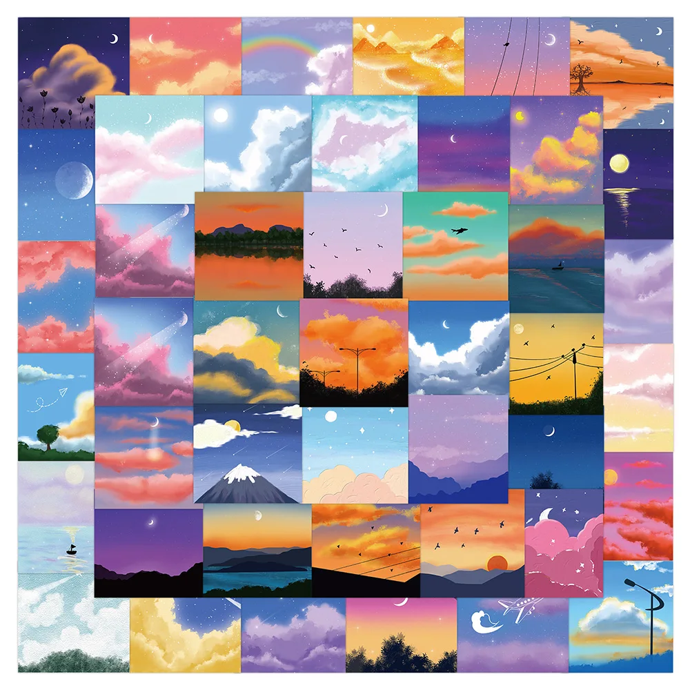 

10/30/50PCS Healing Sky Landscape Cartoon Stickers Aesthetic Decals Decorative Guitar Suitcase Phone Car Waterproof Sticker Toy
