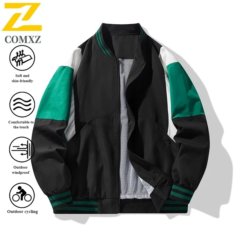 COMXZColorblock Windbreaker lovers Baseball Jacket Waterproof Windproof Teen Outdoor Coat for Hiking Camping Fishing Youth Style