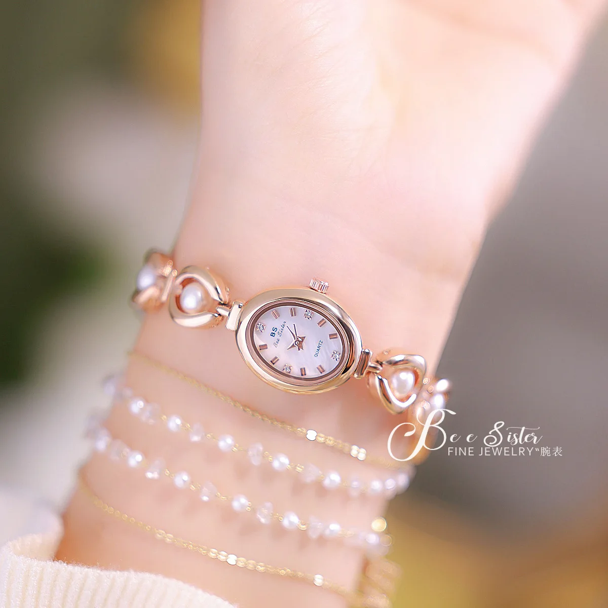 Gold Watch Women Pearl Bracelet Quartz Wristwatches Small Clock Fashion Luxury Ladies Dress Watches Gift For Girlfriend Lady