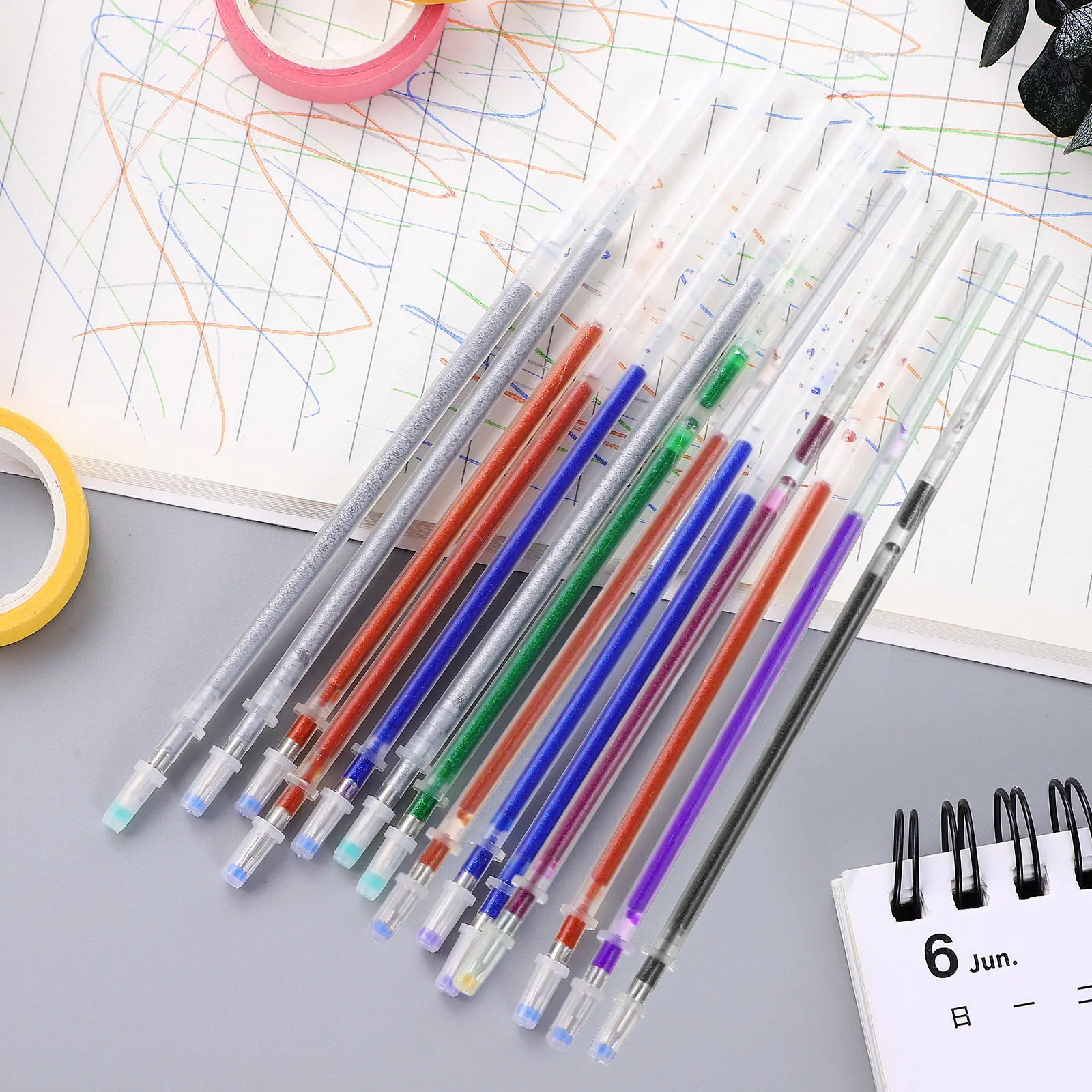 50개 모듬 젤 펜 리필 생생한 색상 부드러운 필기감 일상용 문구류 리필 교체품