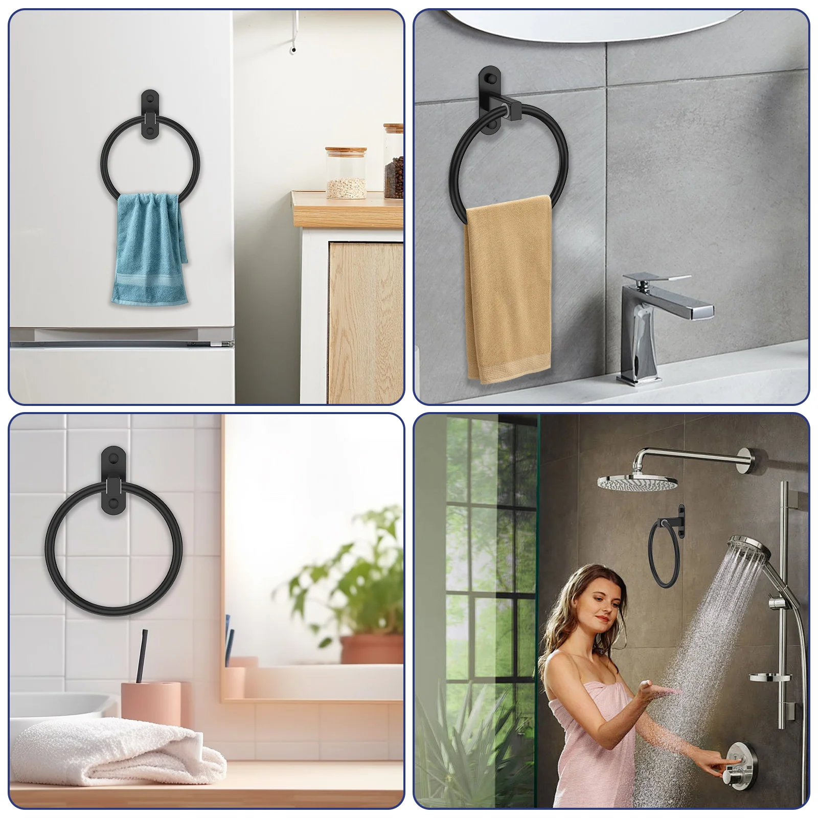 4 Pcs Aluminum Towel Ring Wall Mounted Bathroom Towel Hanger with Fixing Kit 180° Rotatable Rustproof Towel Holder for Kitchen