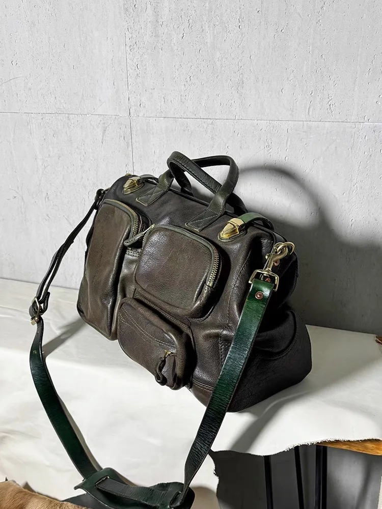 Casual Hand-made Genuine Leather Large-capacity Men's Travel Bag Fitness Multi-pocket Handbag Cow Leather Luggage