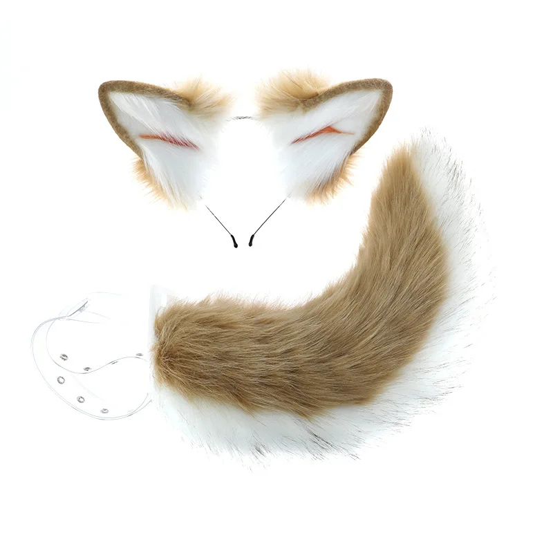 Brown Shiba Inu Anime Simulation Headwear Beast Tail Wolf Ear Cat Ear Fox Hair Hoop Cosplay Halloween Accessories, hair accessories,animal cosplay costume