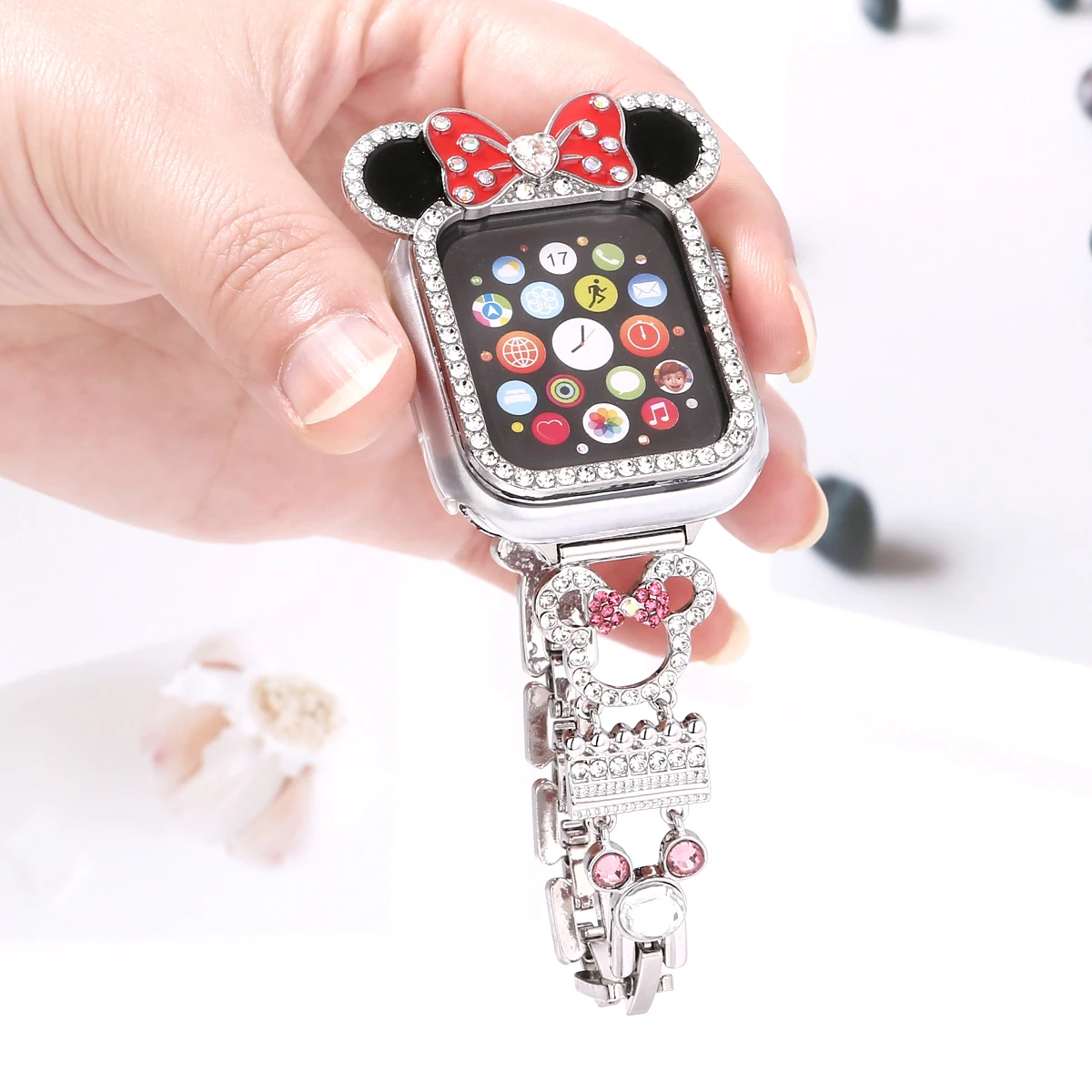 Stylish Rhinestone Cartoon Animal Watch Case for Women - Fashionable Protective Cover for Apple Watch