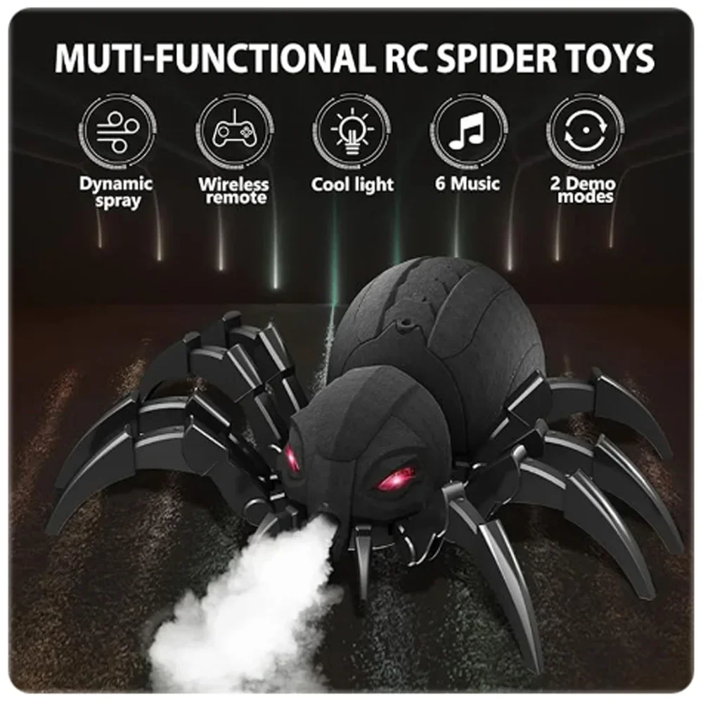 Electric Rc Spray Spider Novelty Kids Toy Wireless Remote Control Light Music Animal Realistic Christmas Pet Toy