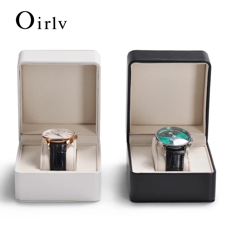 Oirlv 럭셔리 싱글 시계 상자 프리미엄 PU 가죽 케이스 부드러운 벨벳 안감 세련된 보관/디스플레이 선물 상자, 모든 시계 크기에 적합