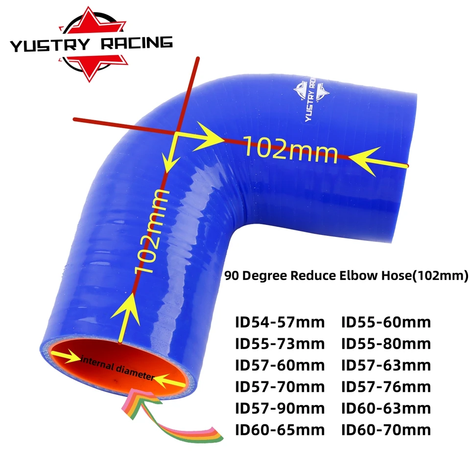 Raccord Silicone Réducteur 90° - 70 Mm ID - Bleu - Pour Intercooler Voiture - Température -60°C à 428°C