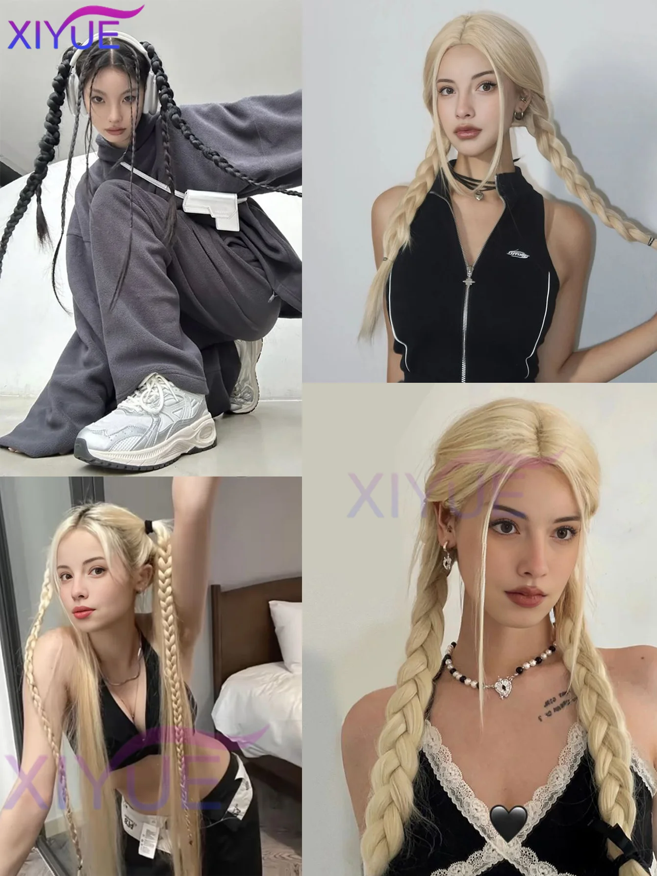 XIYUE Synthetic Long Twist Braid Ponytail Extensions With Rubber Band 24 Inch Boxing Braided Hair Extensions For Women Daily Use