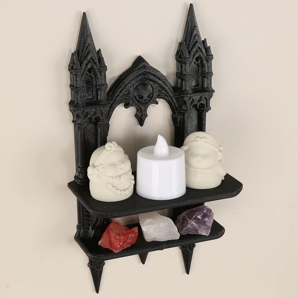 Gothic Castle-Style Wall-Mounted Shelf in Black