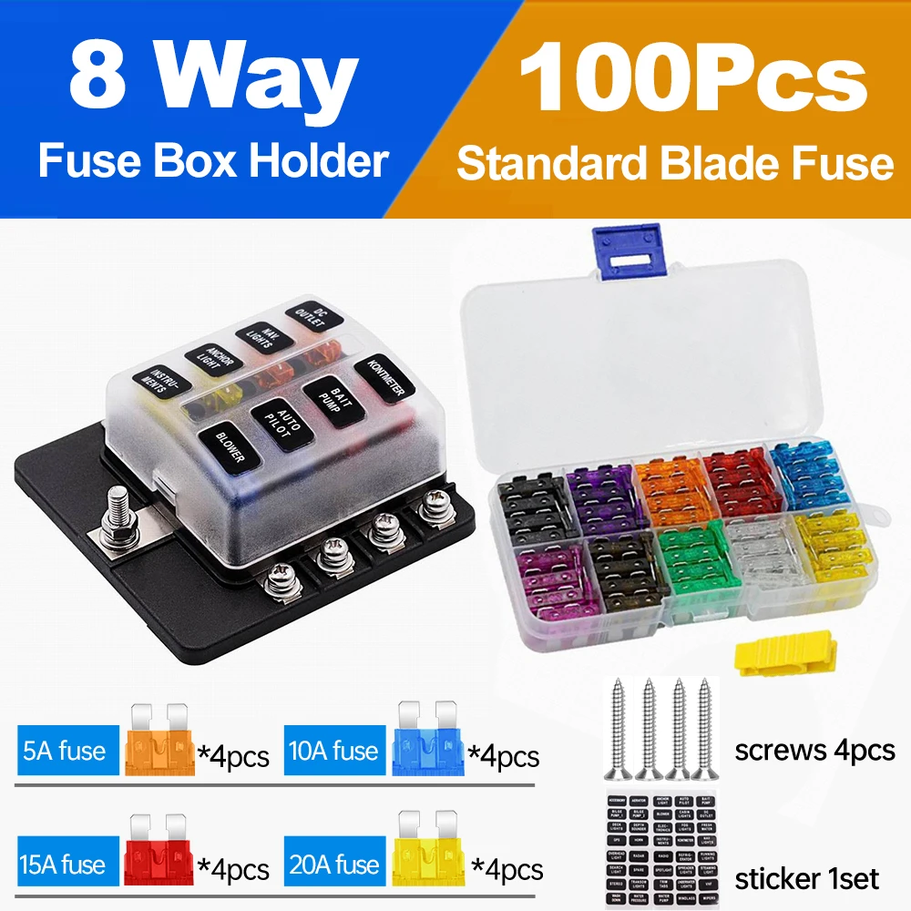 

8 Ways Car Blade Holder Fuse Box Universal With LED Indicator Light 12V 32V 8Ways Screw Binding Post Fuse For Car Marine