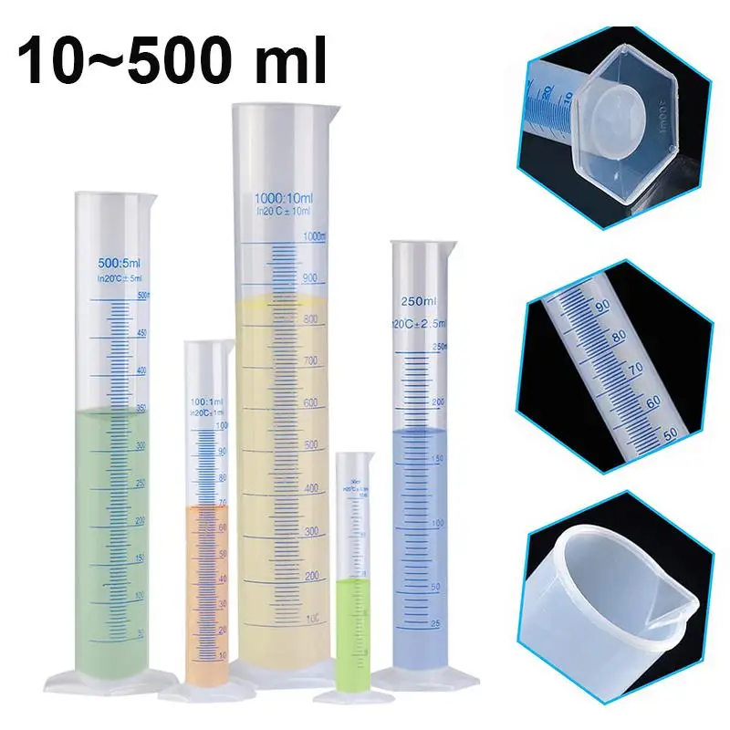 

Clear White Plastic Liquid Measurement Graduated Cylinder for Lab Supplies Laboratory Tools 10ml,25ml,50ml,100ml,250ml,500ml