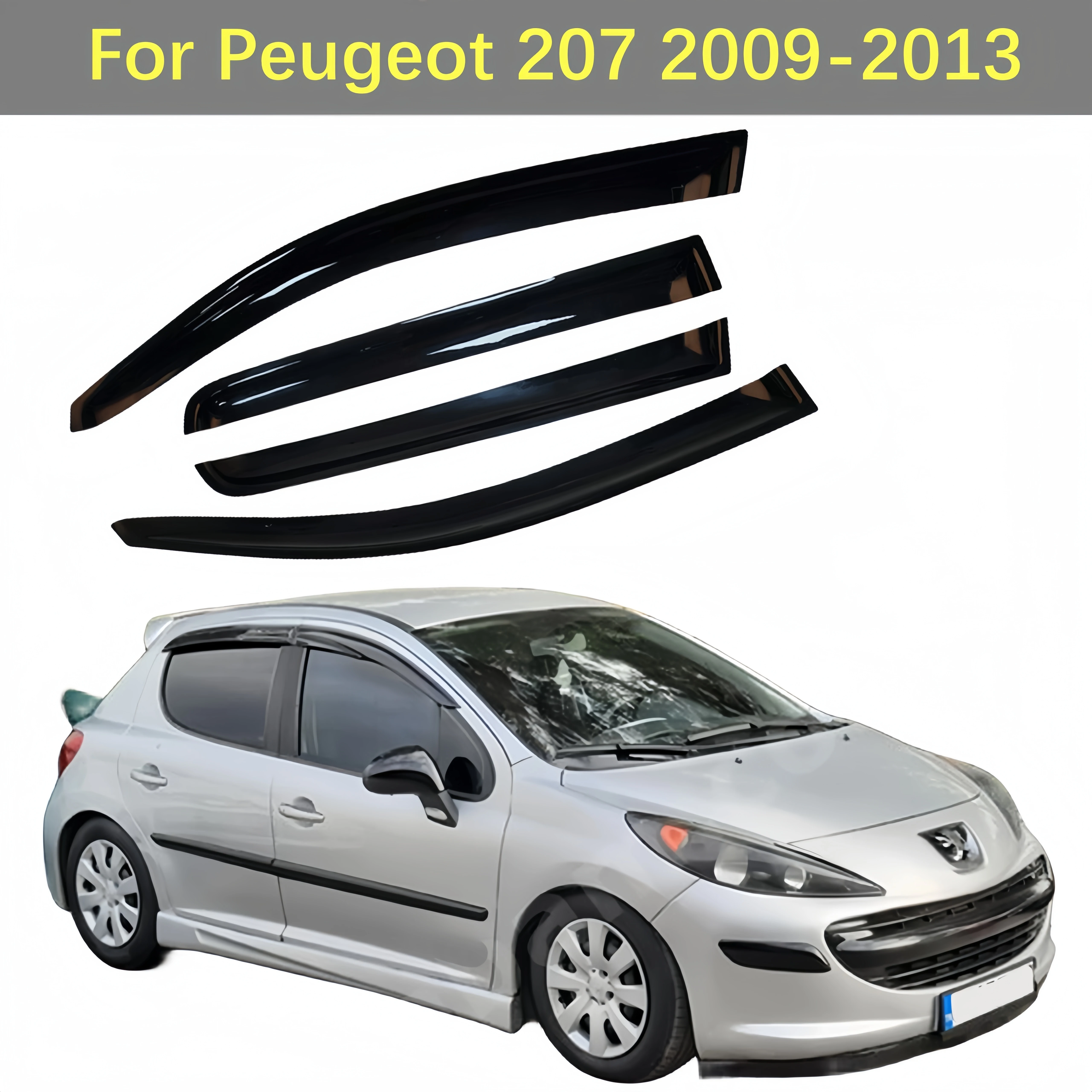 For Peugeot 207 2009-2013 Side Window Visor Sun Rain Deflector Guard Awning  Shelters Adhesive Cover Trim Car Styling Accessories